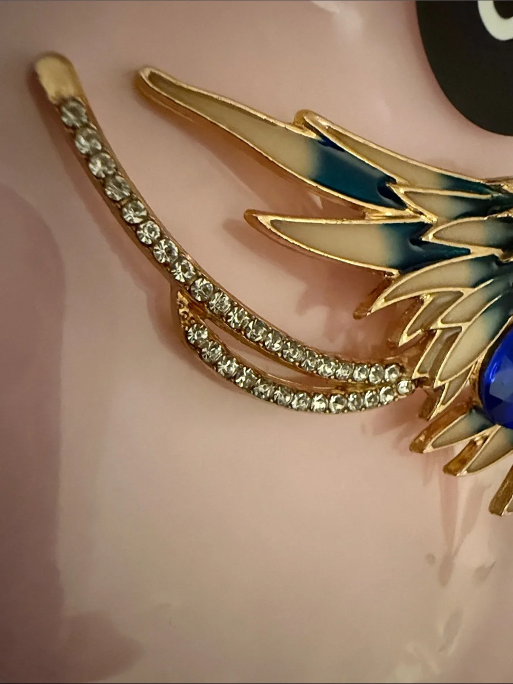 Gold-Tone Blue Crystal Bird Brooch - Rhinestone